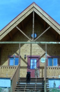 log cabin pets - Dogs on porch of #logcabin