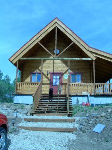 log cabin home security - Dogs on Cabin Porch