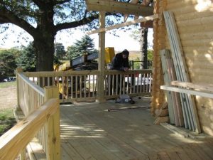 log cabin deck - railing